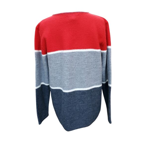 Vintage Pendleton Red Gray Wide Stripe Merino Wool Sweater Whipstitch V-neck M - Picture 8 of 13